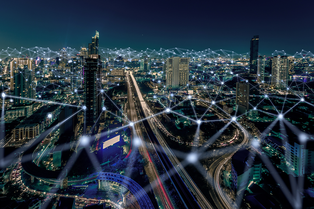 City at night with network connections image